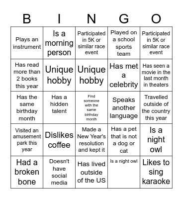 Find Someone Who Bingo Card