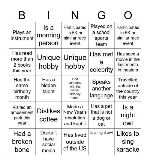 Find Someone Who Bingo Card