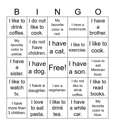 Get To Know You Bingo Card