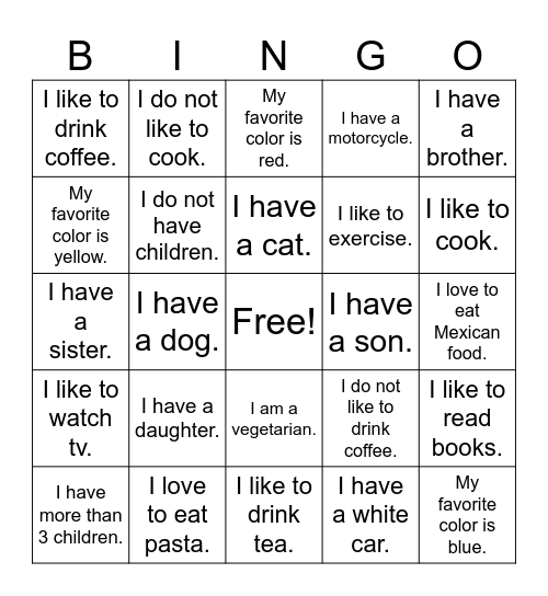 Get To Know You Bingo Card