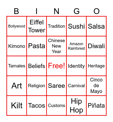 Cultural Bingo Card