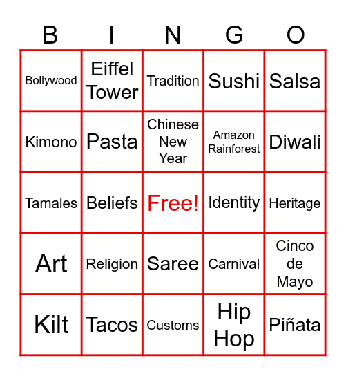 Cultural Bingo Card