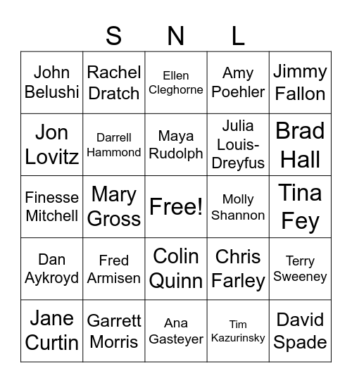 Saturday Night Live Bingo Card