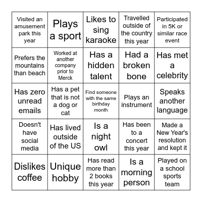 Find Someone Who Bingo Card