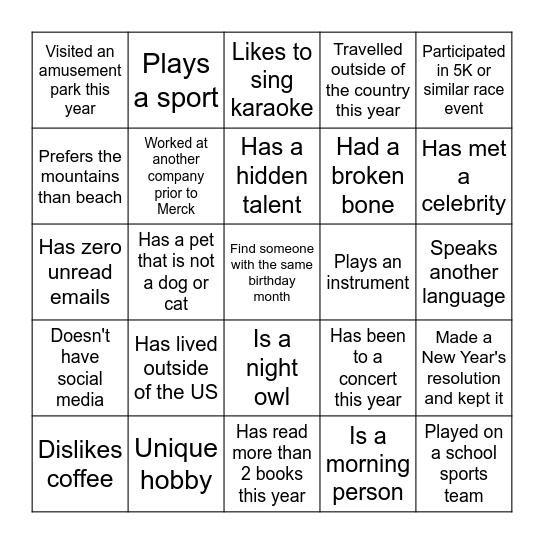 Find Someone Who Bingo Card