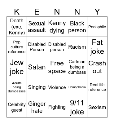 South Park Bingo Card