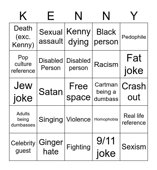 South Park Bingo Card