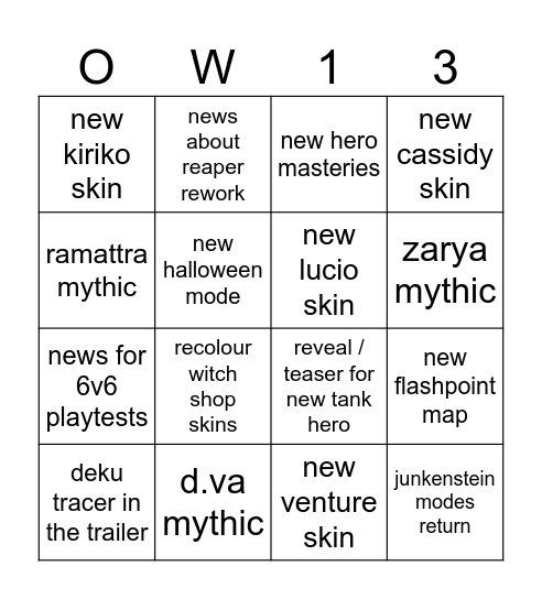 Overwatch S13 Bingo Card