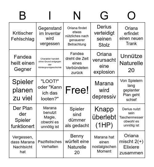 DnD Bingo DM Bingo Card