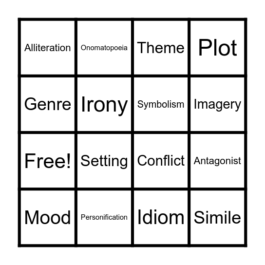 Literary Terms Bingo Card