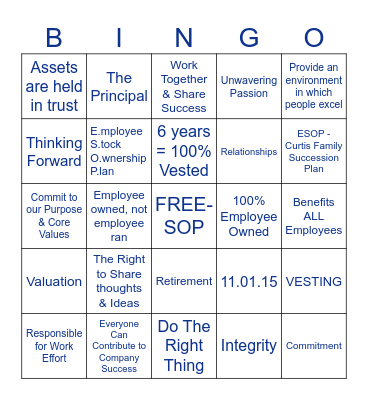 CURTIS ESOP BINGO Card