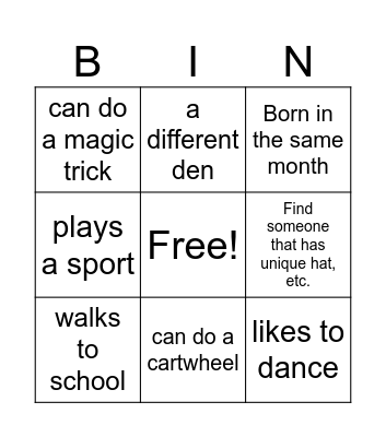Find someone Bingo Card