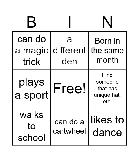 Find someone Bingo Card