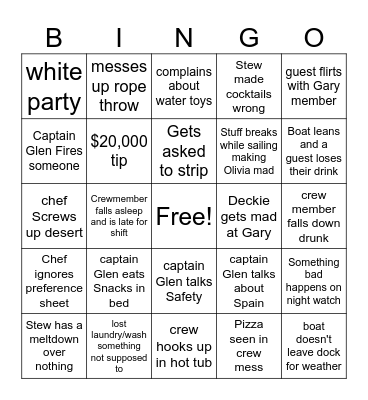 Below Deck Sailing Yacht  Bingo Card