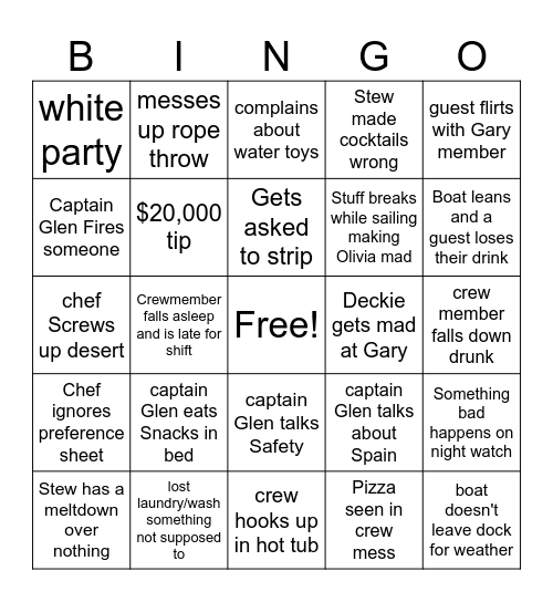 Below Deck Sailing Yacht  Bingo Card