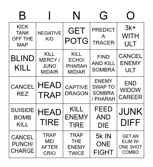 Junkrat Bingo Card