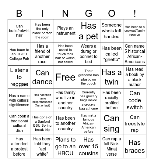 BSU Bingo Card