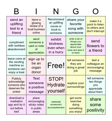 Kindness Bingo Card