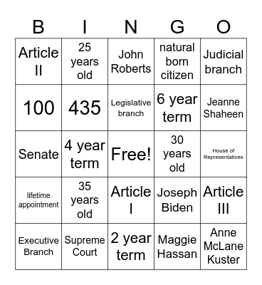 Constitutional Bingo Card