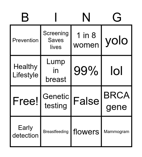 Breast Cancer Awareness Bingo Card