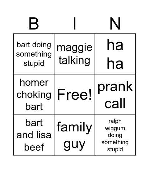 simpsons bingo Card