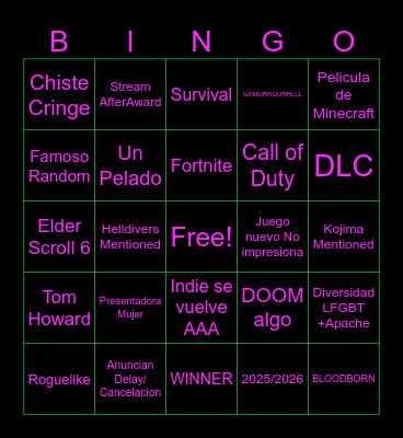 Post Mortem Bingo Game Award Bingo Card