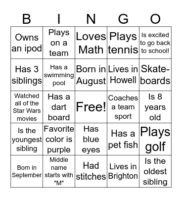 Birthday Bingo Card