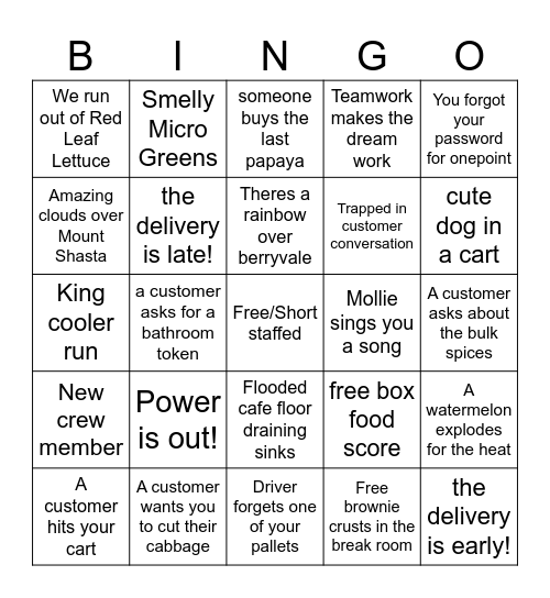 Produce Bingo Card