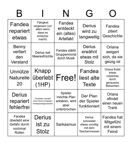 DnD Bingo - Jenny Bingo Card