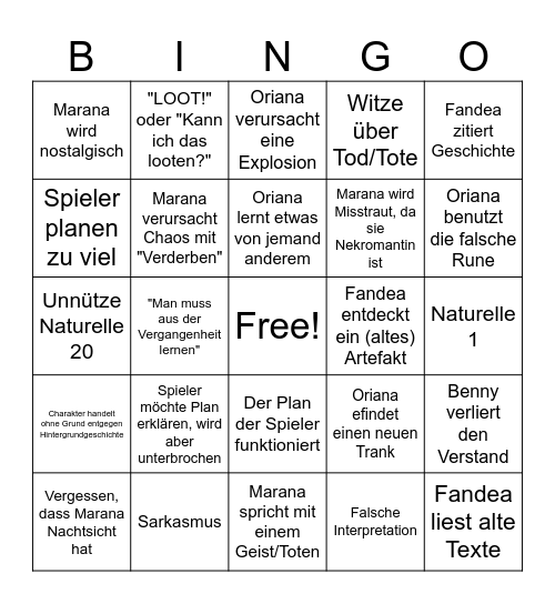 DnD Bingo - Bernd Bingo Card