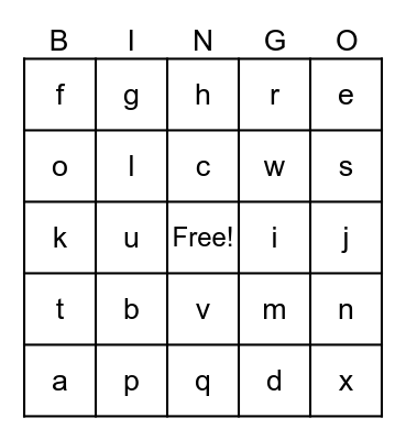 Alphabet Bingo Card