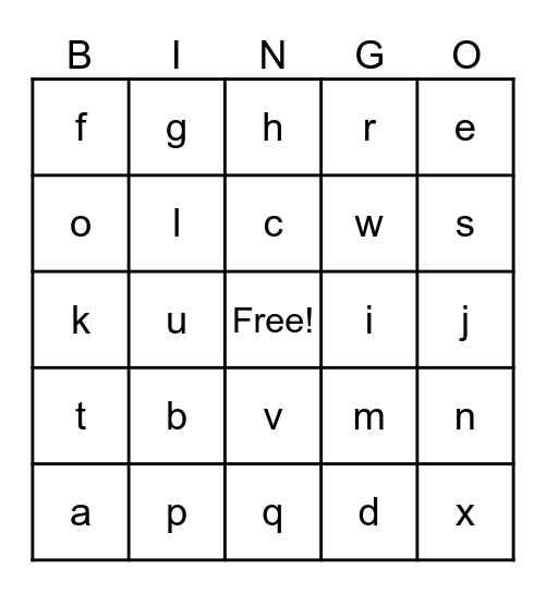 Alphabet Bingo Card