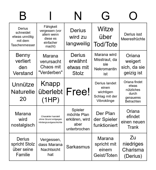 DnD Bingo Melle Bingo Card