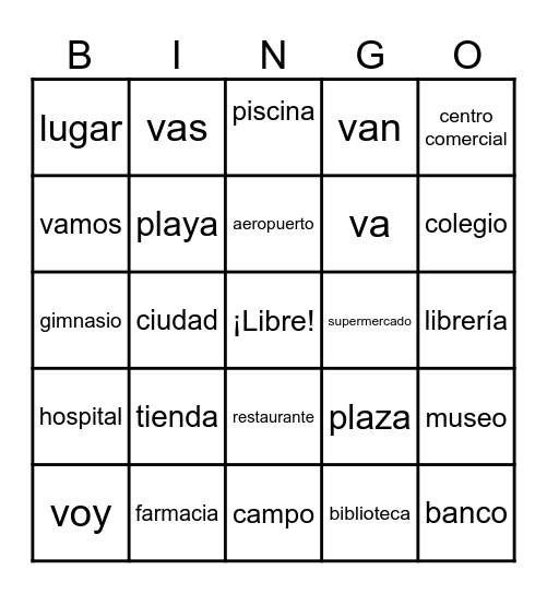 Places in Spanish Bingo Card