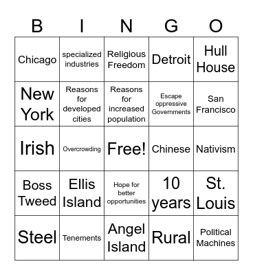Immigration Bingo Card