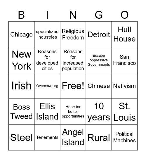 Immigration Bingo Card