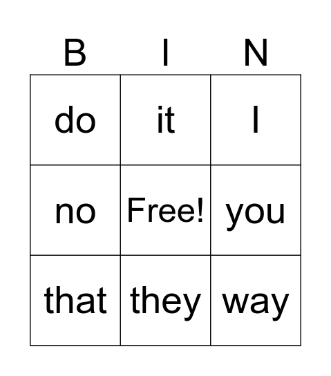 Word Bingo Card