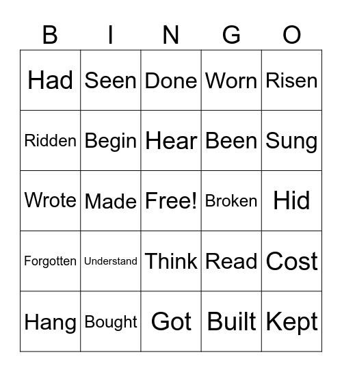 Irregular Verbs Bingo Card