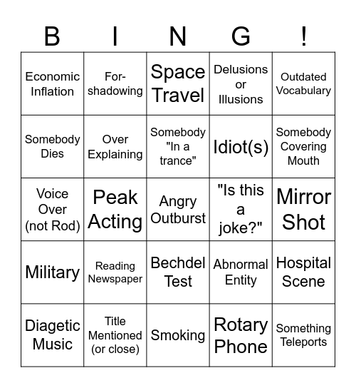 Twilight Zone Bing! Bingo Card