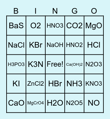 Chemistry Bingo Card