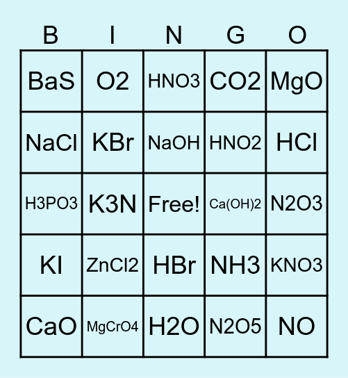 Chemistry Bingo Card