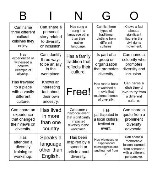 Diversity Bingo! Bingo Card