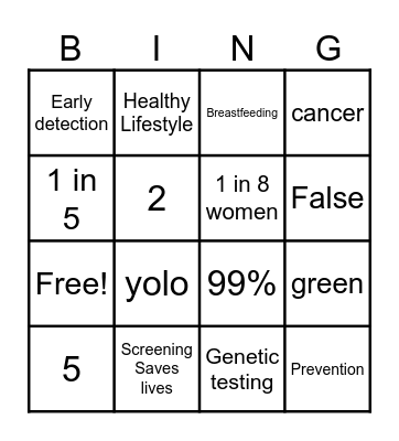 Breast Cancer Awareness Bingo Card