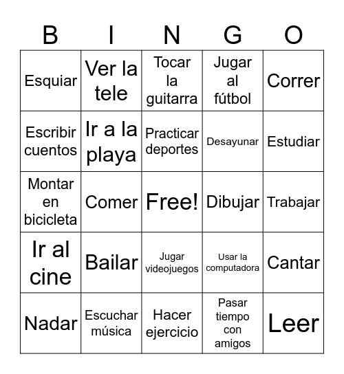 Los Pasatiempos Bingo Card