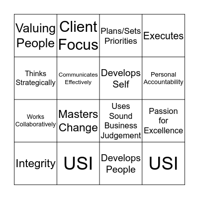 USI CORE VALUES Bingo Card