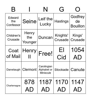 Medieval Bingo Card