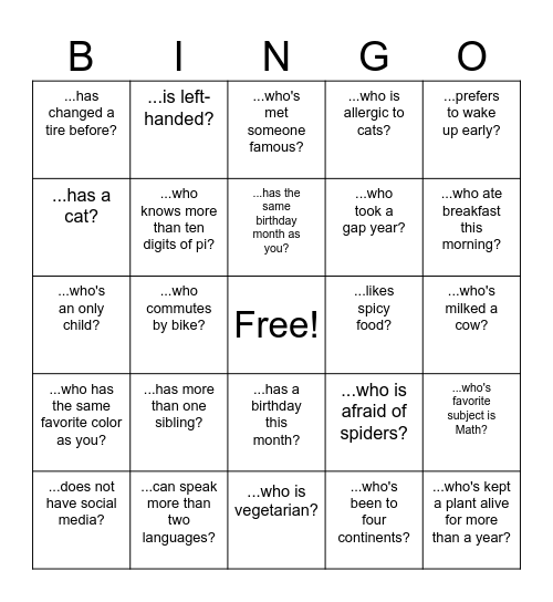 Human Bingo Card