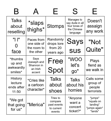 BAESE BINGO Card