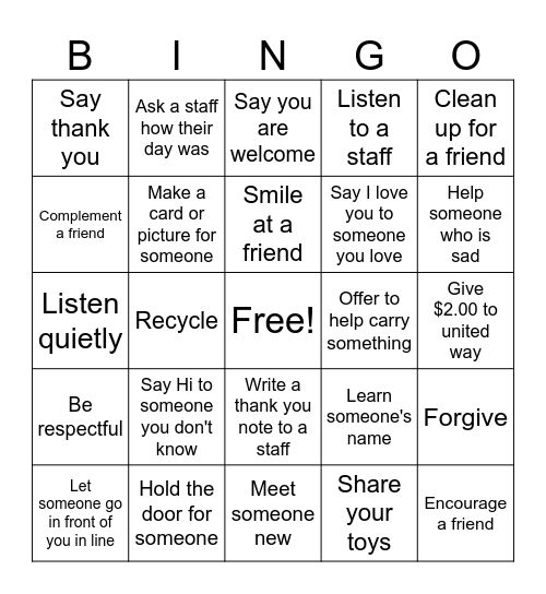 Better Day Bingo Card