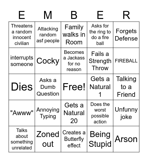 EMBER Bingo Card